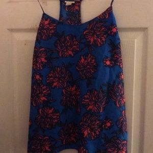 Blue with pink floral print blouse